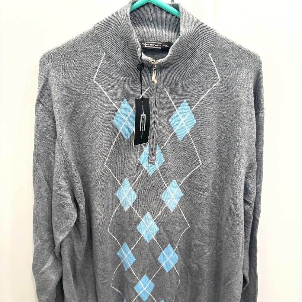 New NWT Men's Carnoustie Pullover 1/4 Zip Argyle Pullover Size XL Pima Cotton